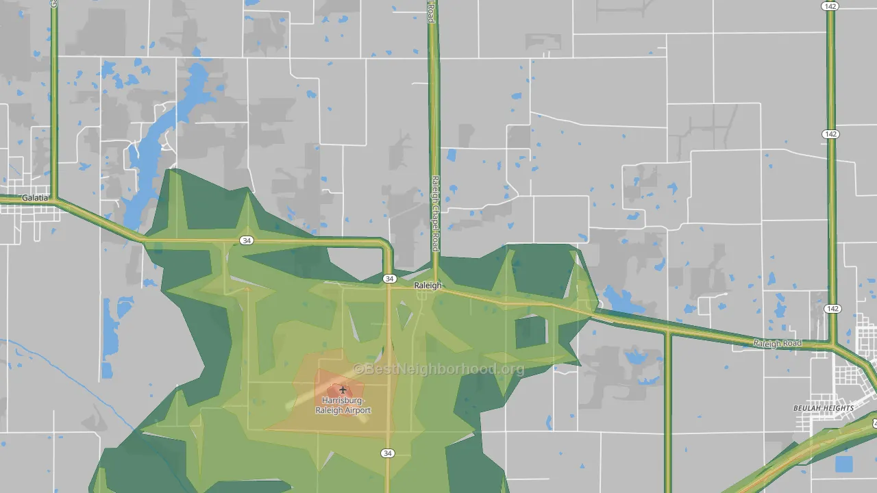 Raleigh, IL Map of Noise Levels in Raleigh