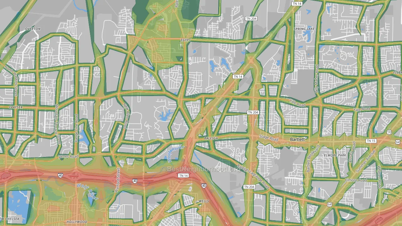Raleigh, Memphis, TN Map of Noise Levels in Raleigh