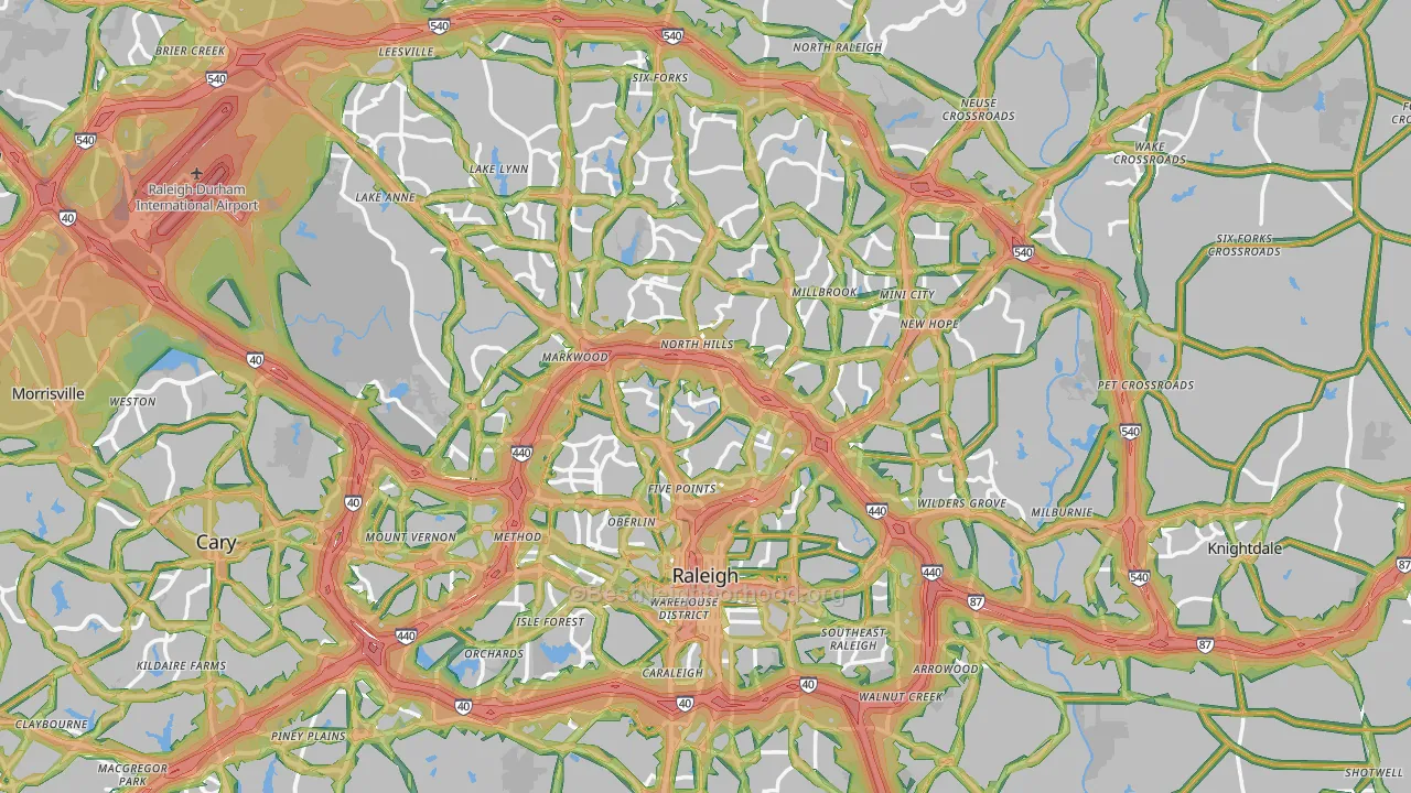 Raleigh, NC Map of Noise Levels in Raleigh