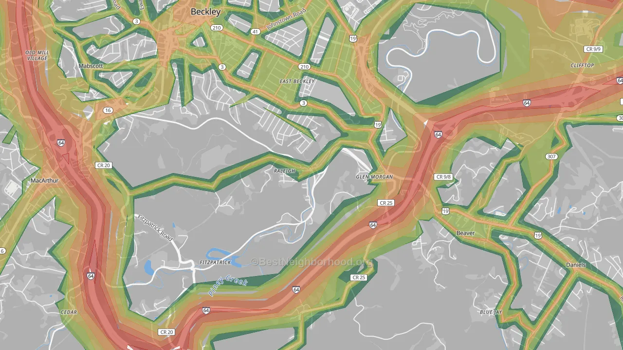 Raleigh, WV Map of Noise Levels in Raleigh
