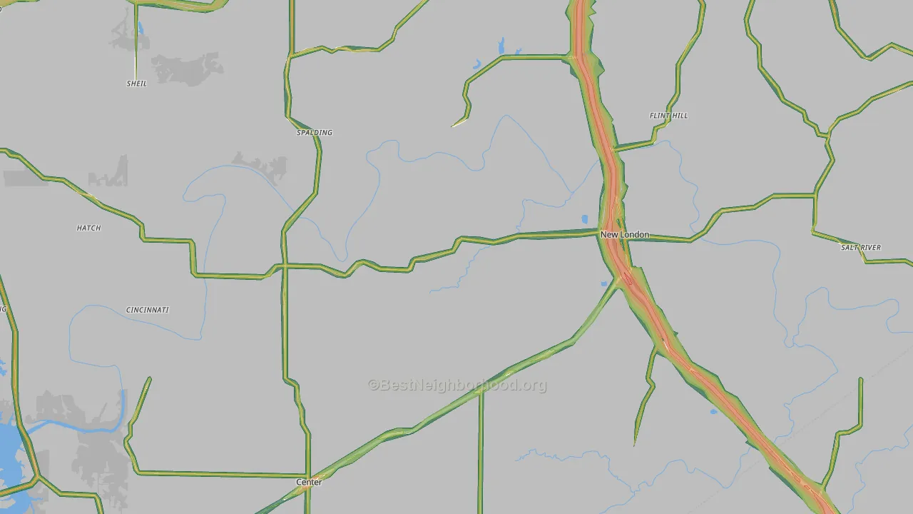 Ralls County, MO Map of Noise Levels in Ralls County
