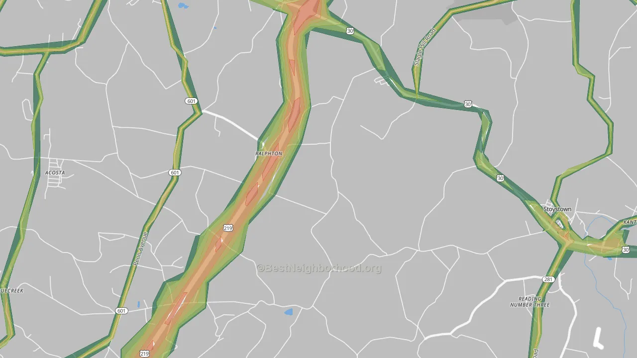 Ralphton, PA Map of Noise Levels in Ralphton