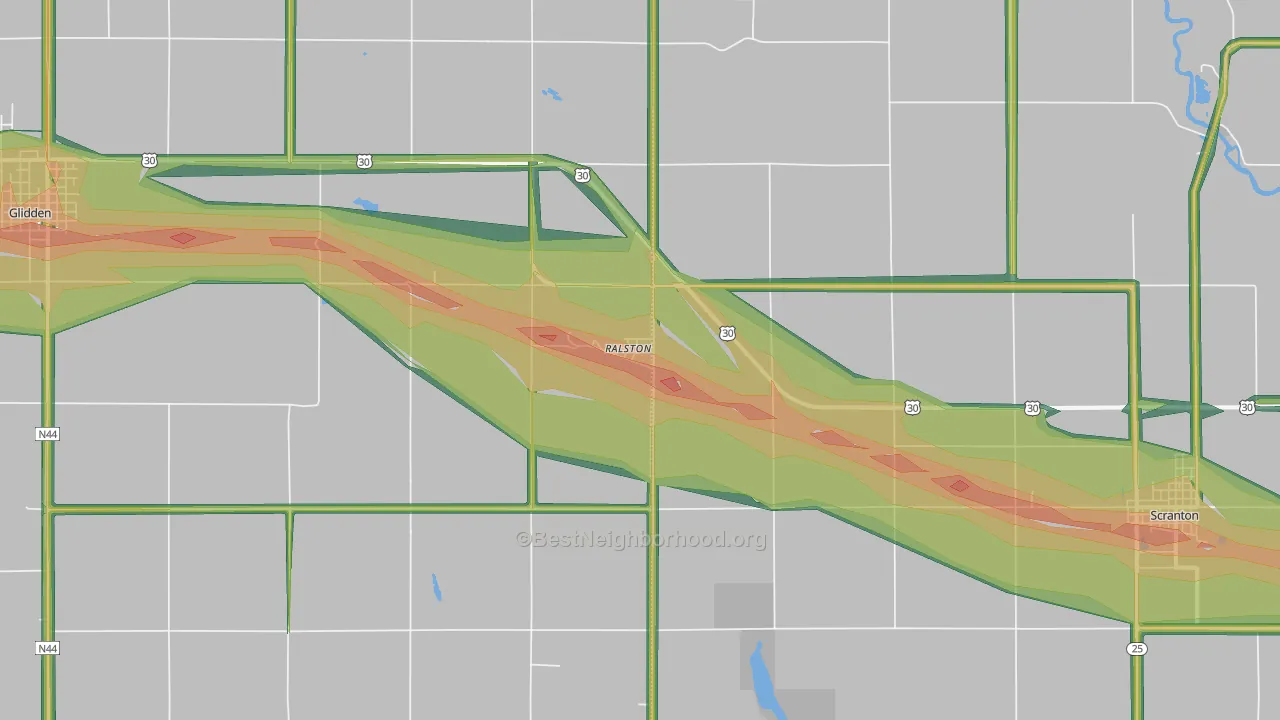 Ralston, IA Map of Noise Levels in Ralston