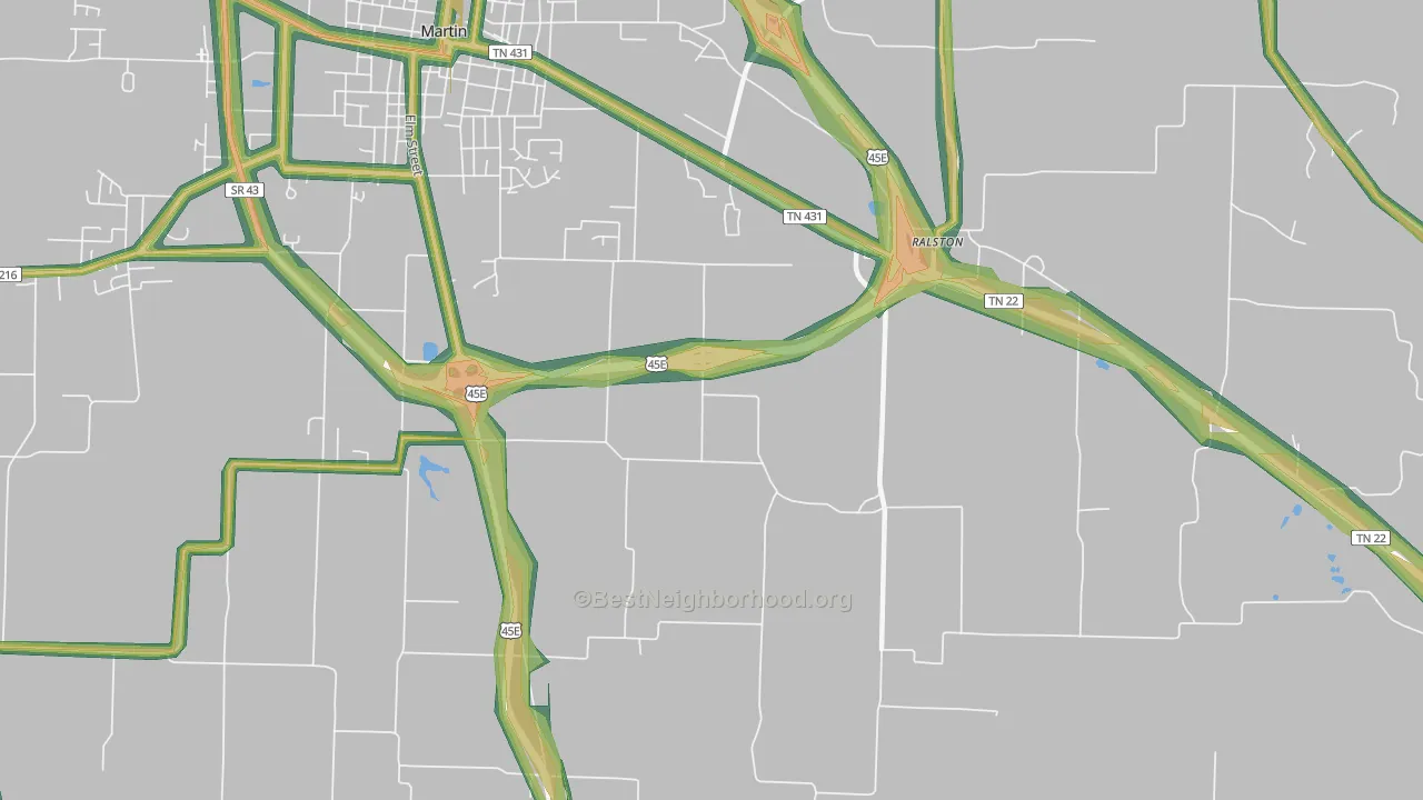 Ralston, TN Map of Noise Levels in Ralston