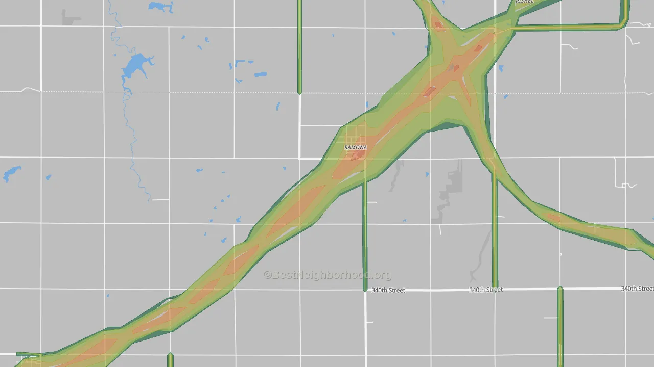 Ramona, KS Map of Noise Levels in Ramona