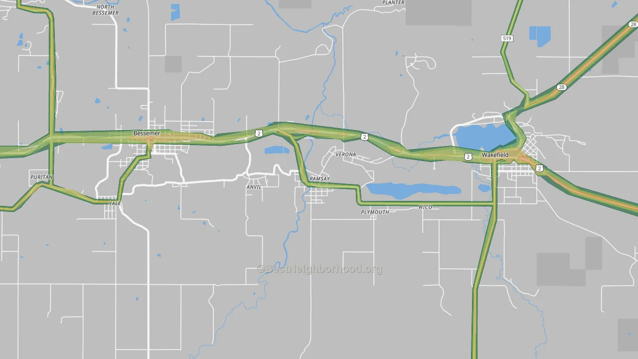 Ramsay, MI Map of Noise Levels in Ramsay