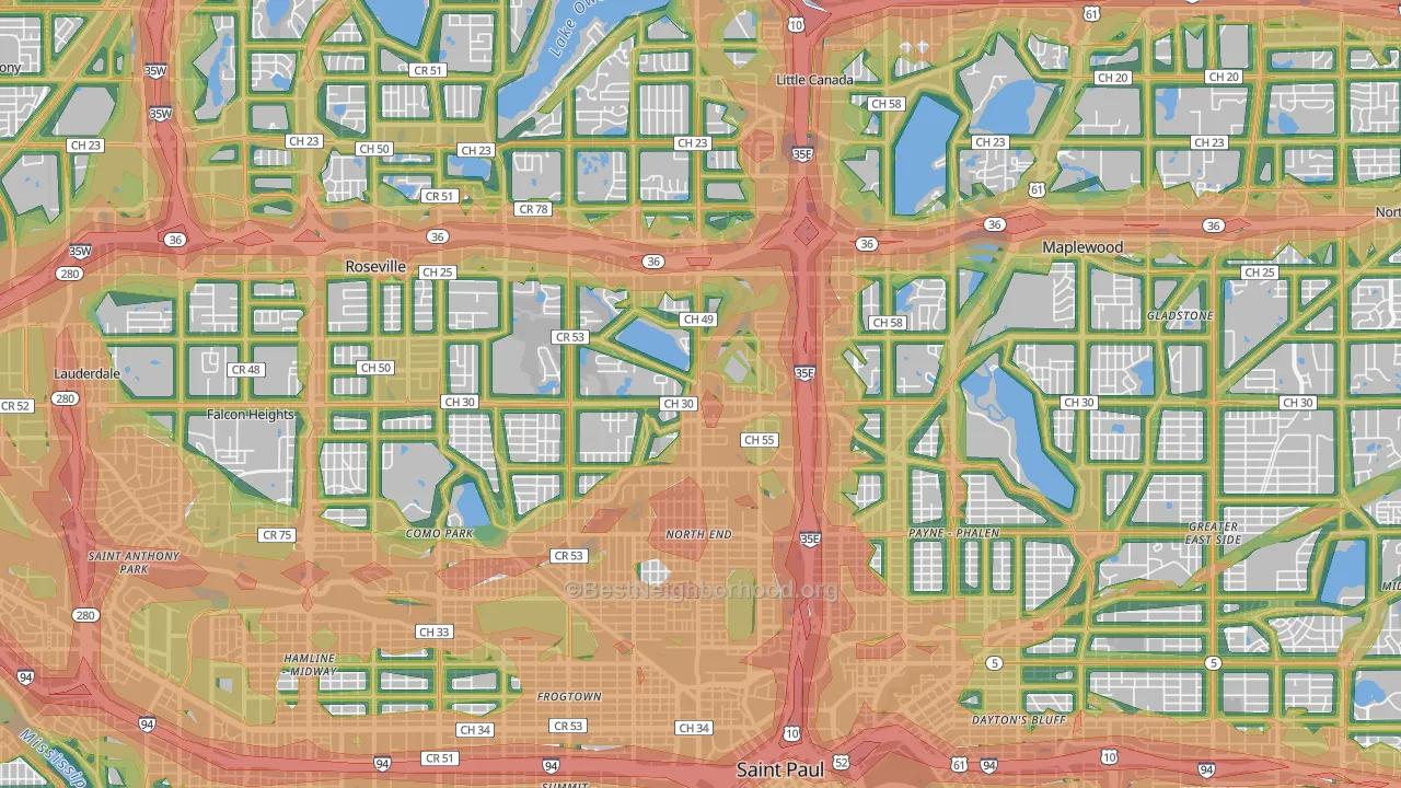 Ramsey County, MN Map of Noise Levels in Ramsey County