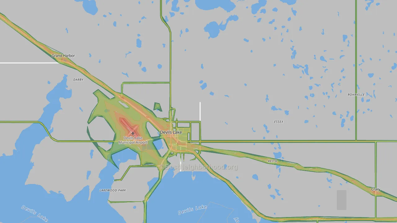 Ramsey County, ND Map of Noise Levels in Ramsey County