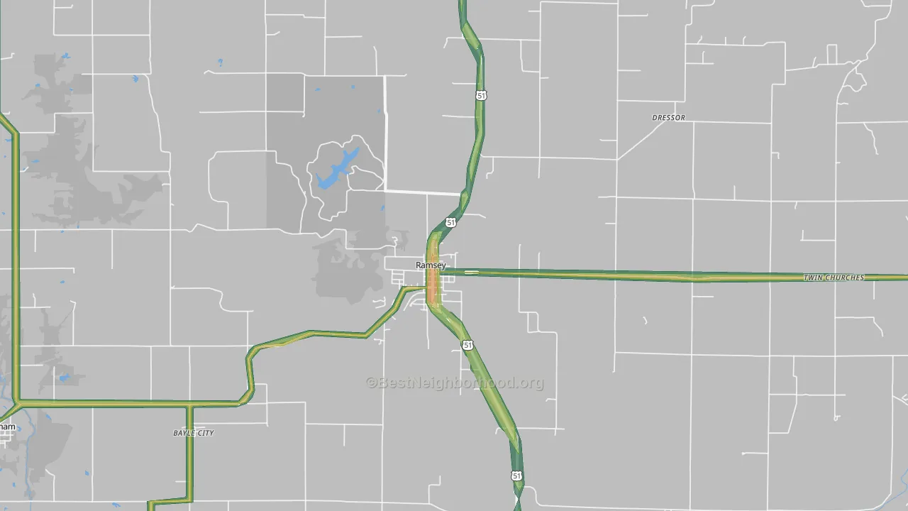 Ramsey, IL Map of Noise Levels in Ramsey