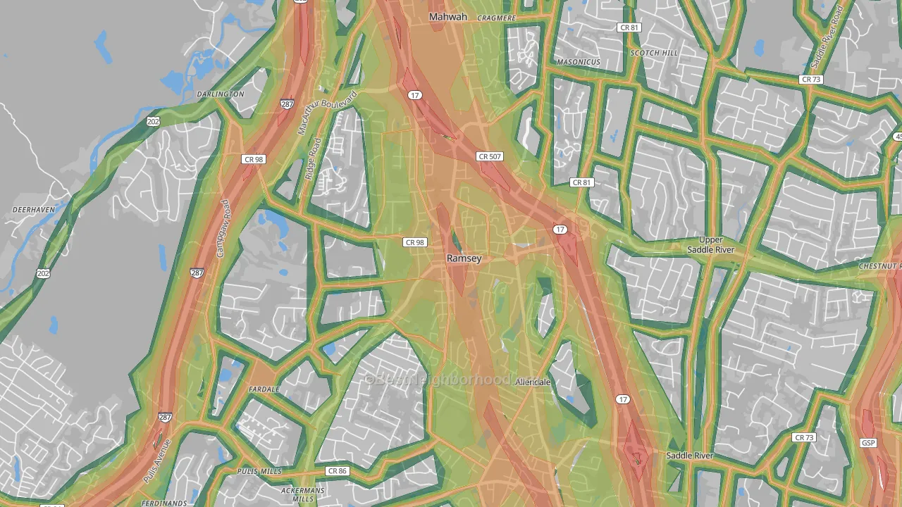 Ramsey, NJ Map of Noise Levels in Ramsey