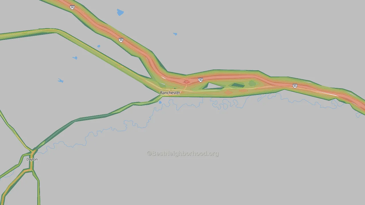 Ranchester, WY Map of Noise Levels in Ranchester