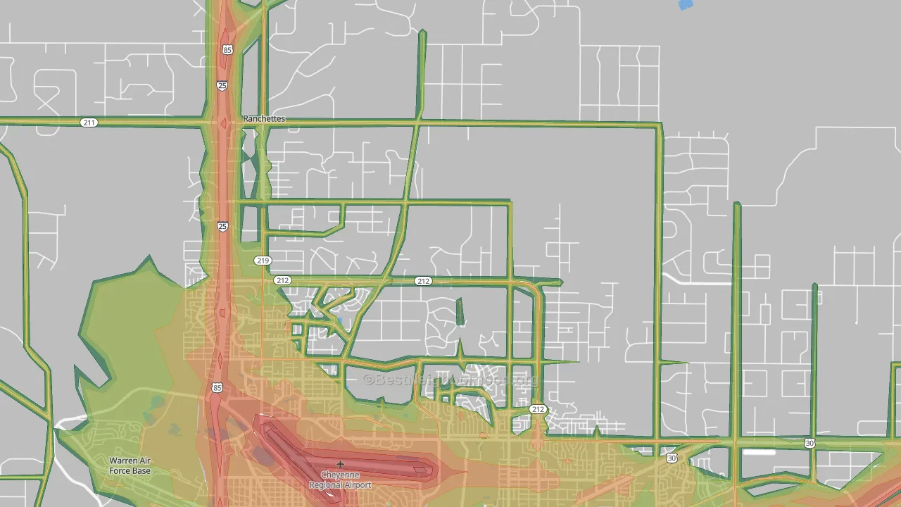 Ranchettes, WY Map of Noise Levels in Ranchettes