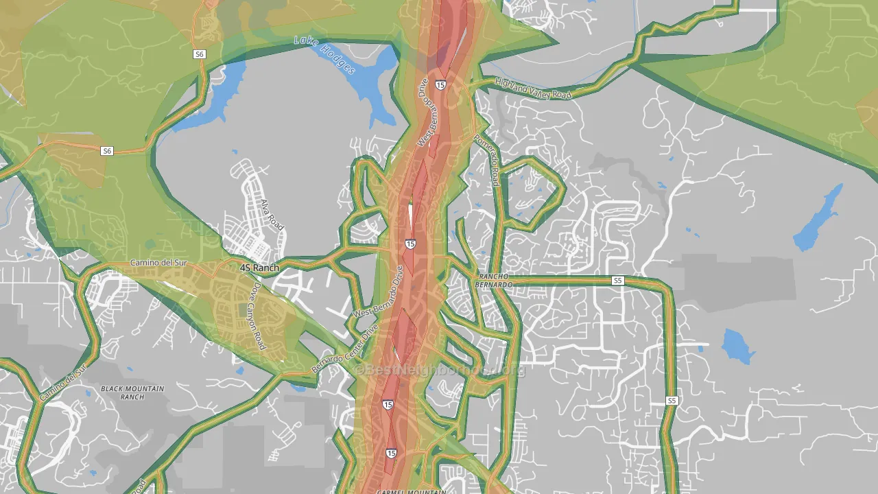 Rancho Bernadino, San Diego, CA Map of Noise Levels in Rancho Bernadino