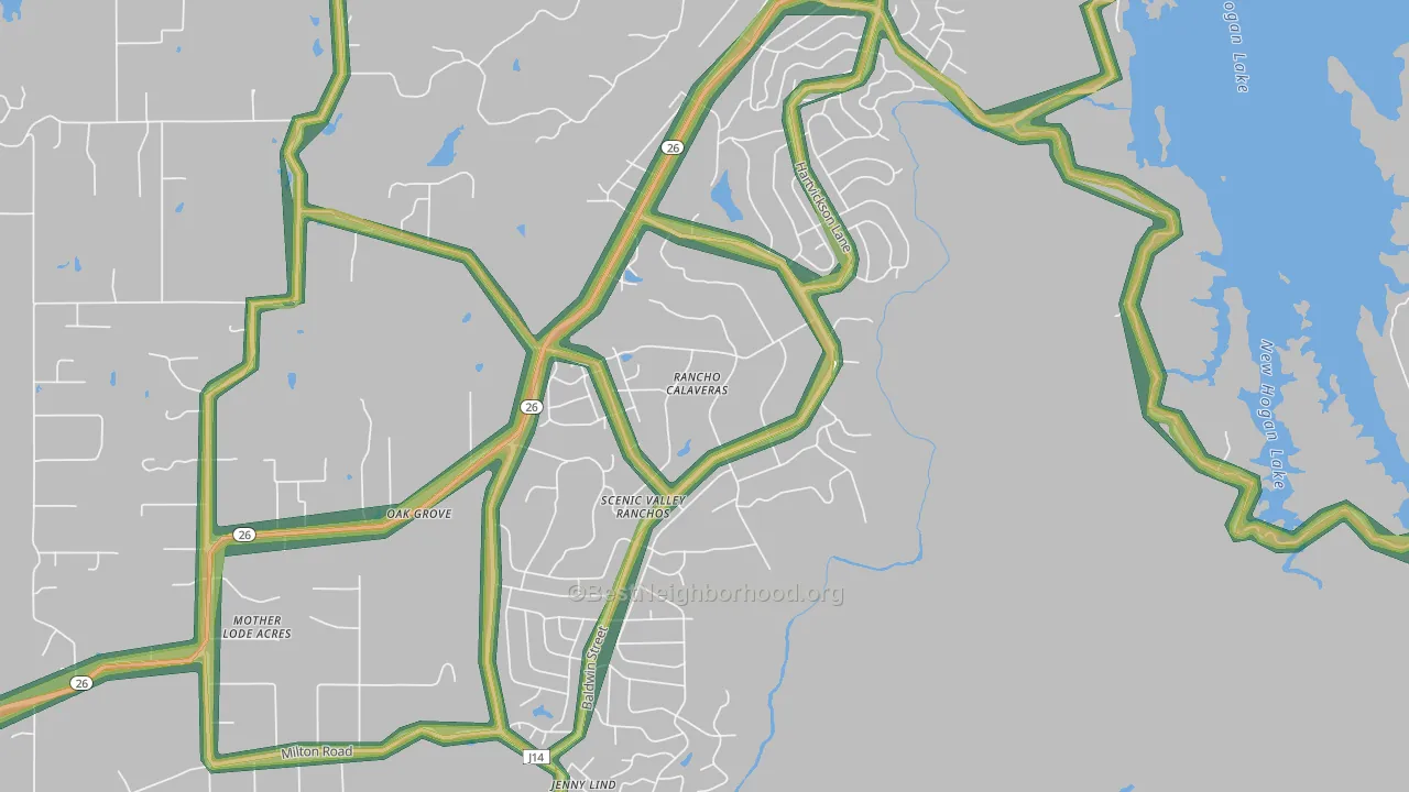 Rancho Calaveras, CA Map of Noise Levels in Rancho Calaveras