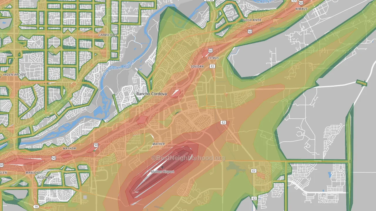 Rancho Cordova, CA Map of Noise Levels in Rancho Cordova