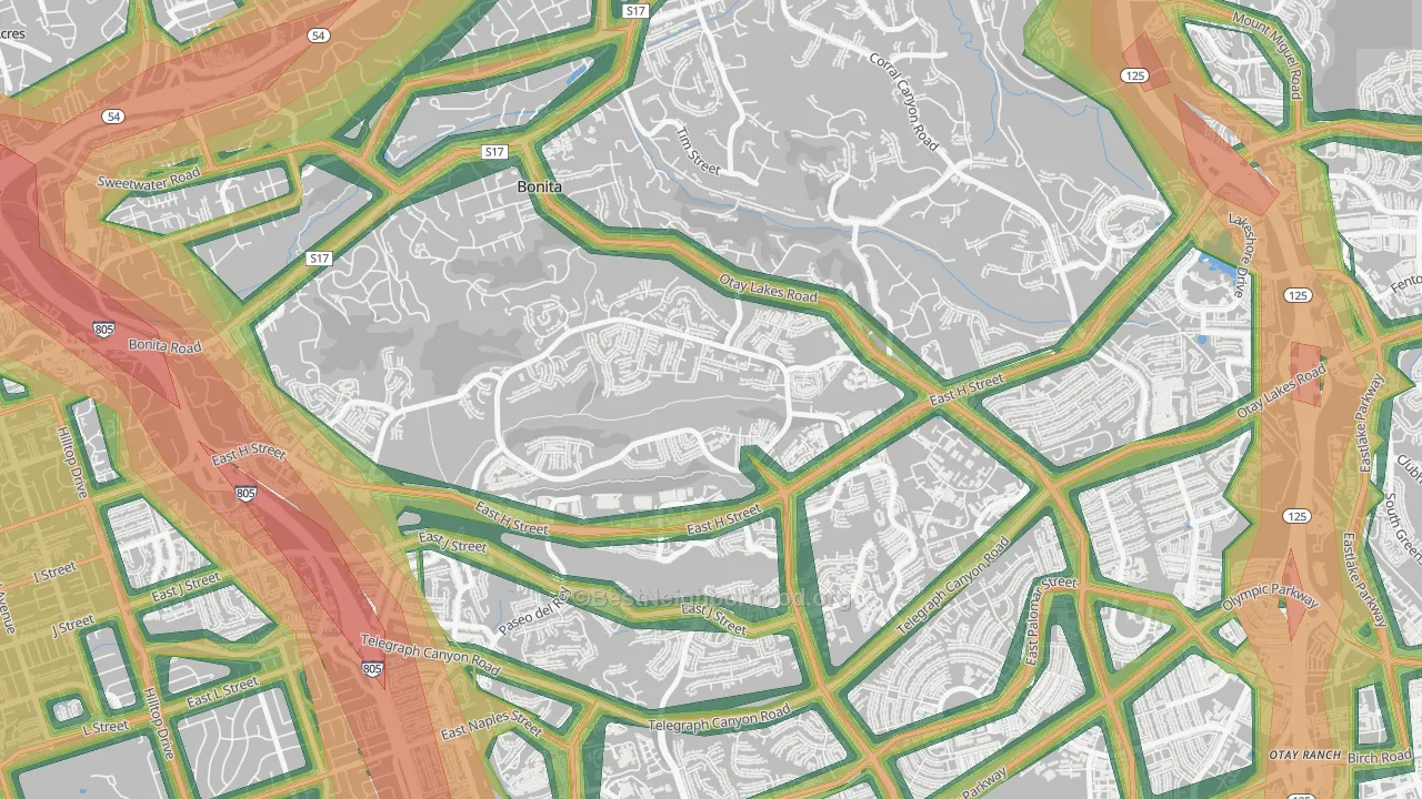 Rancho del Rey, Chula Vista, CA Map of Noise Levels in Rancho del Rey