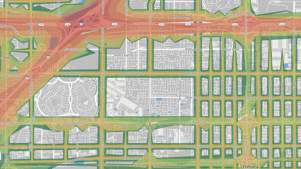 Rancho Fontana, Fontana, CA Map of Noise Levels in Rancho Fontana
