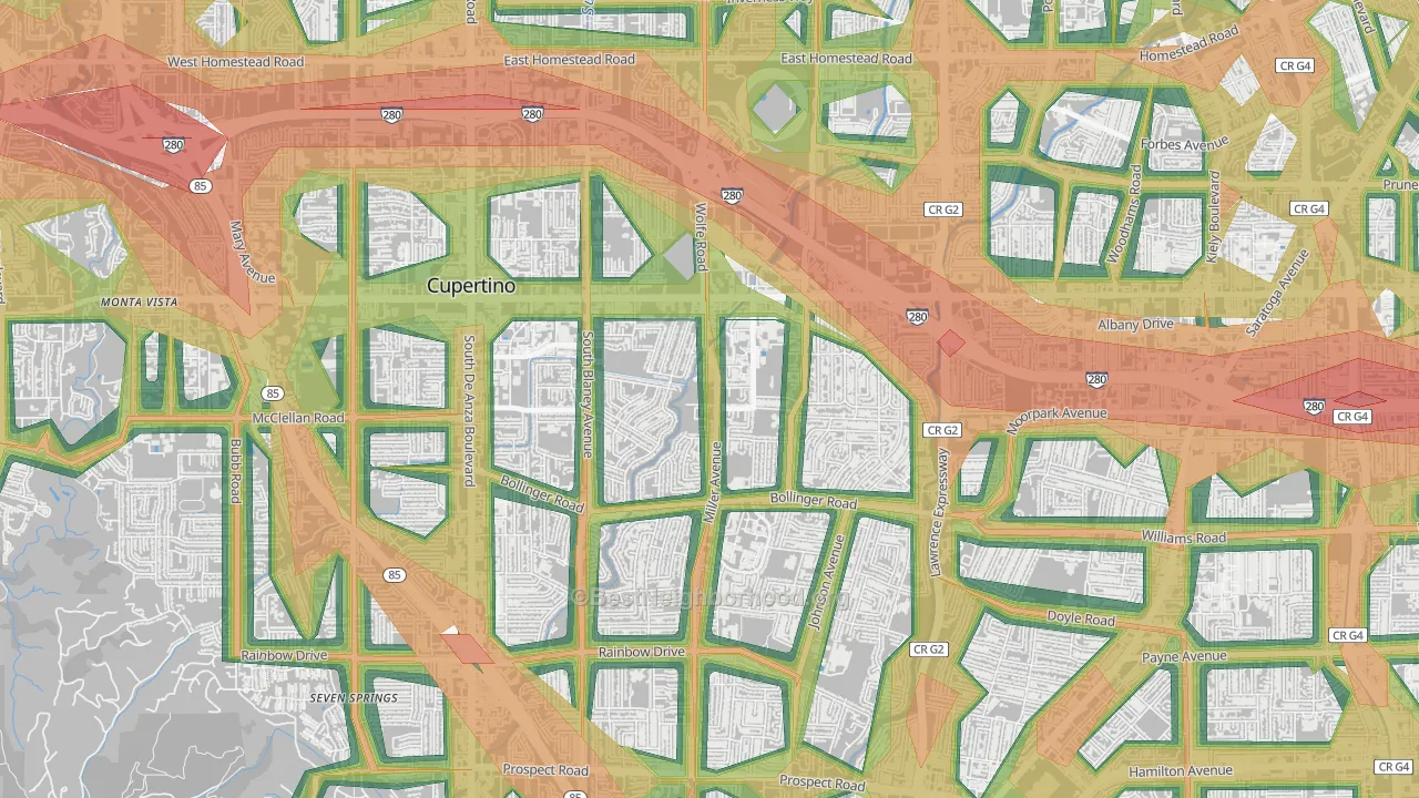Rancho Rinconada, Cupertino, CA Map of Noise Levels in Rancho Rinconada