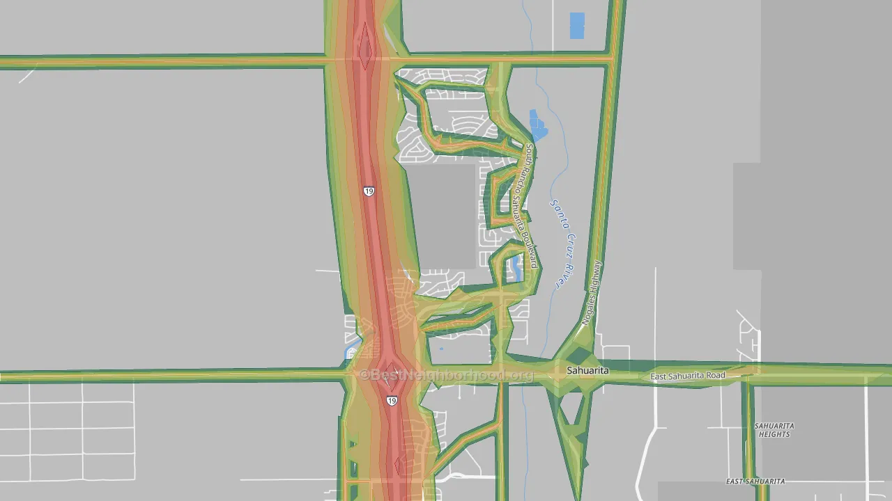 Rancho Sahuarita, Sahuarita, AZ Map of Noise Levels in Rancho Sahuarita