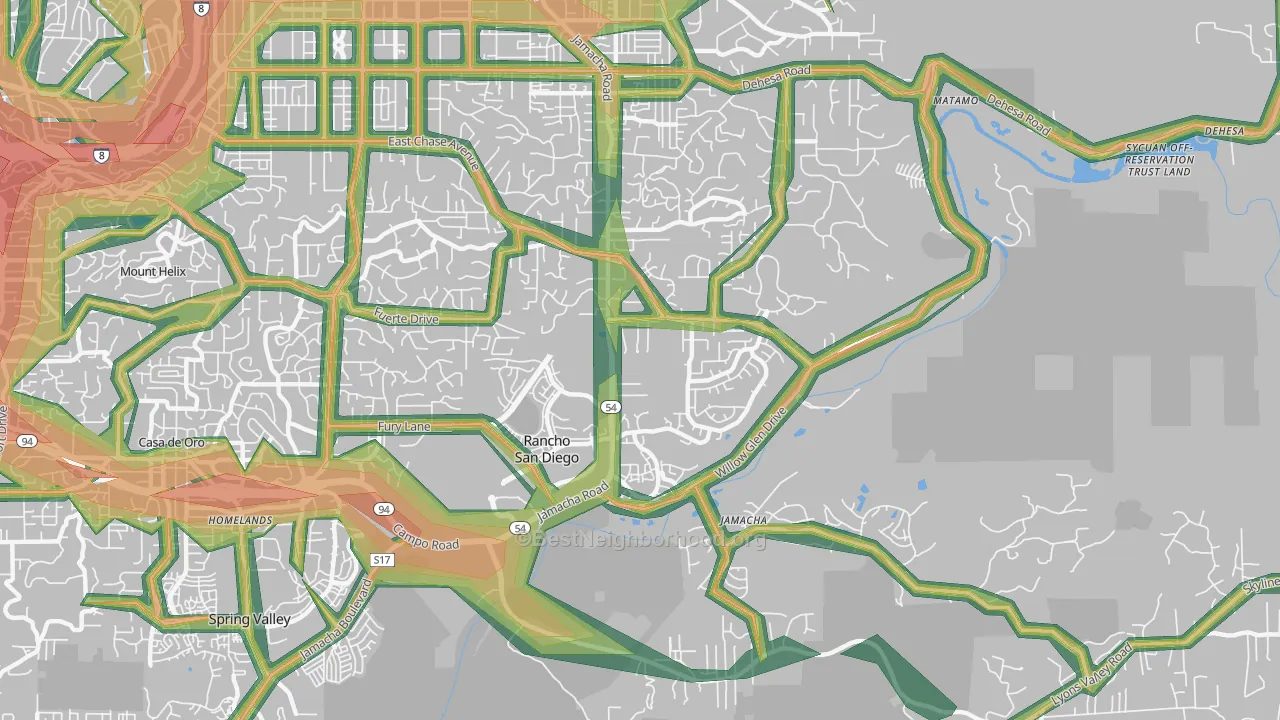 Rancho San Diego, CA Map of Noise Levels in Rancho San Diego