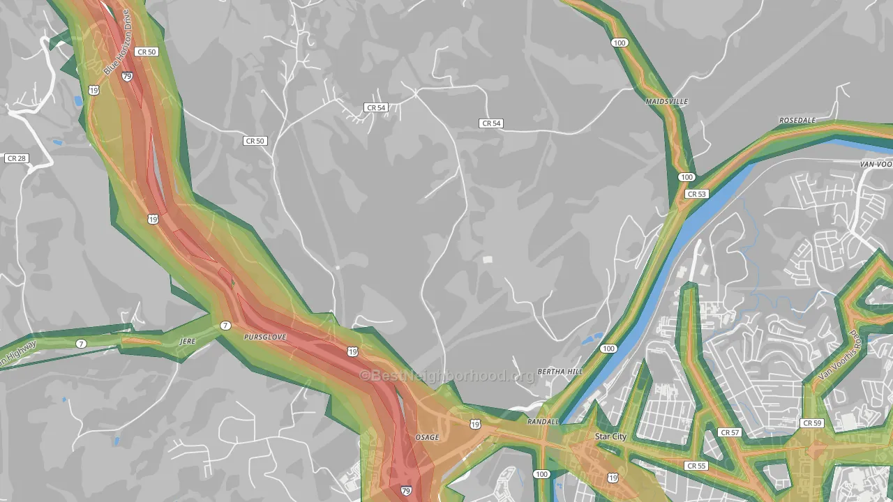 Randall, WV Map of Noise Levels in Randall