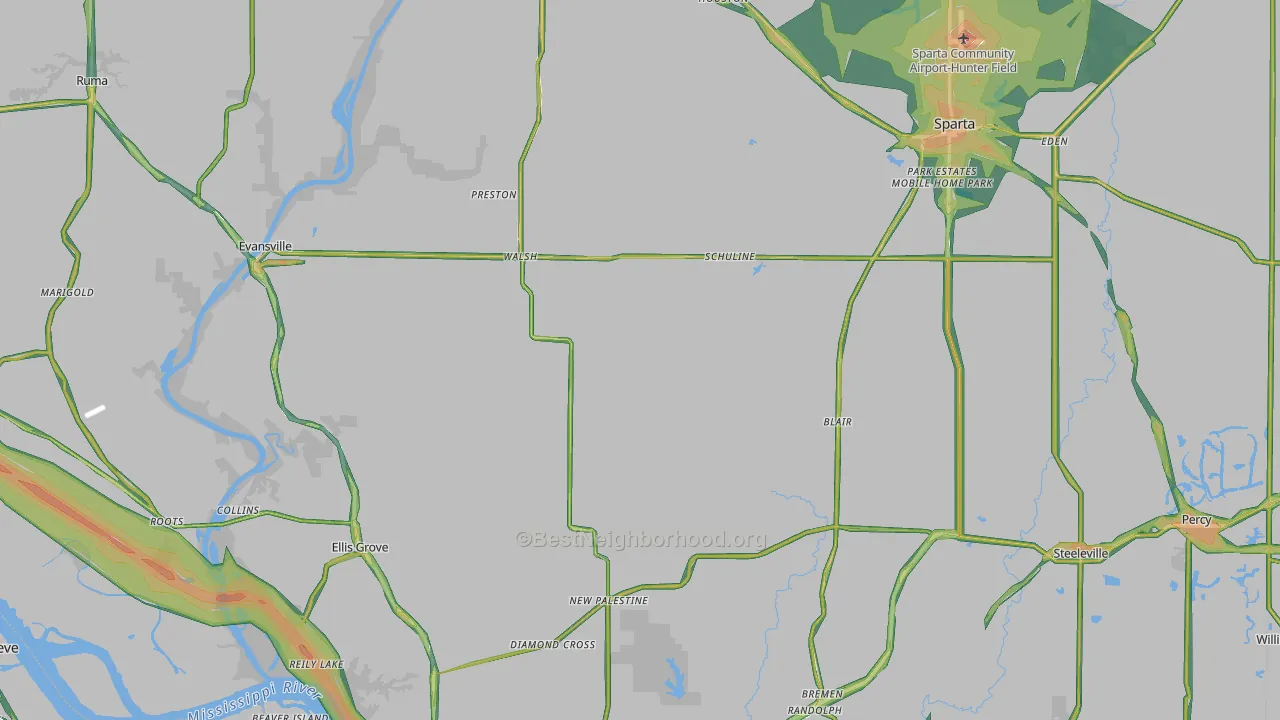 Randolph County, IL Map of Noise Levels in Randolph County