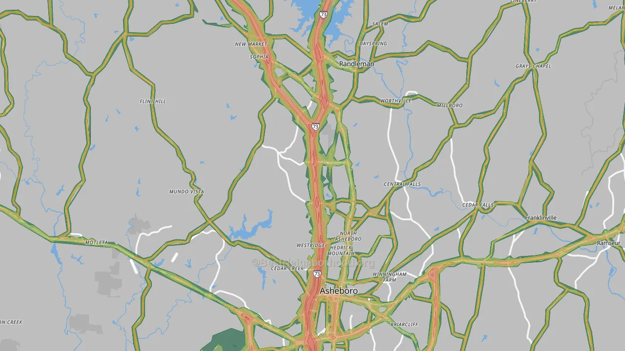 Randolph County, NC Map of Noise Levels in Randolph County