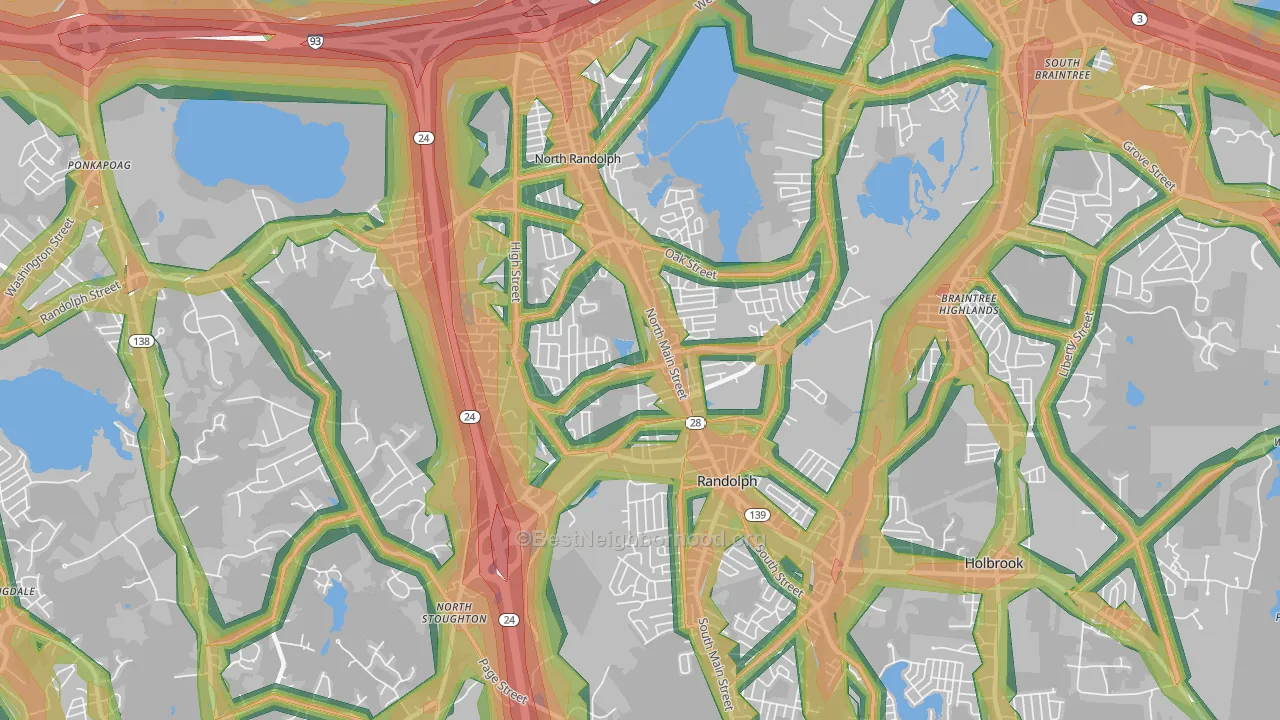 Randolph, MA Map of Noise Levels in Randolph