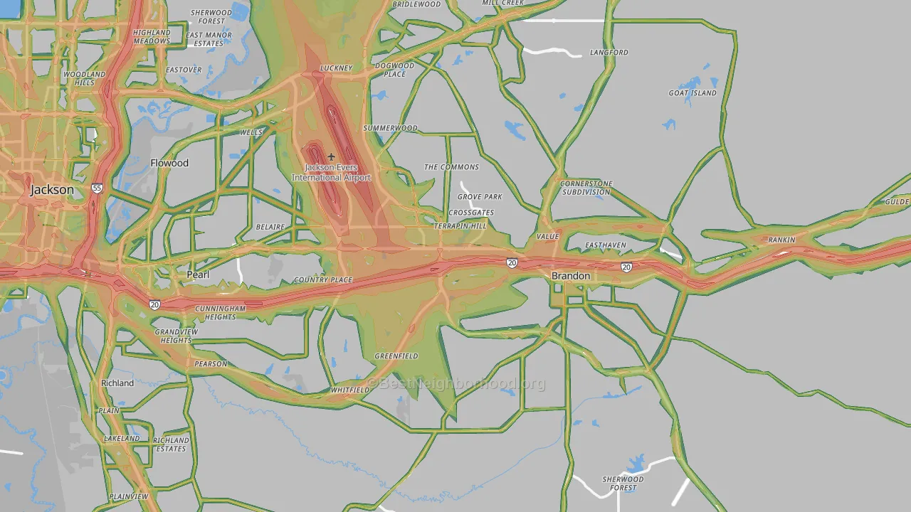 Rankin County, MS Map of Noise Levels in Rankin County