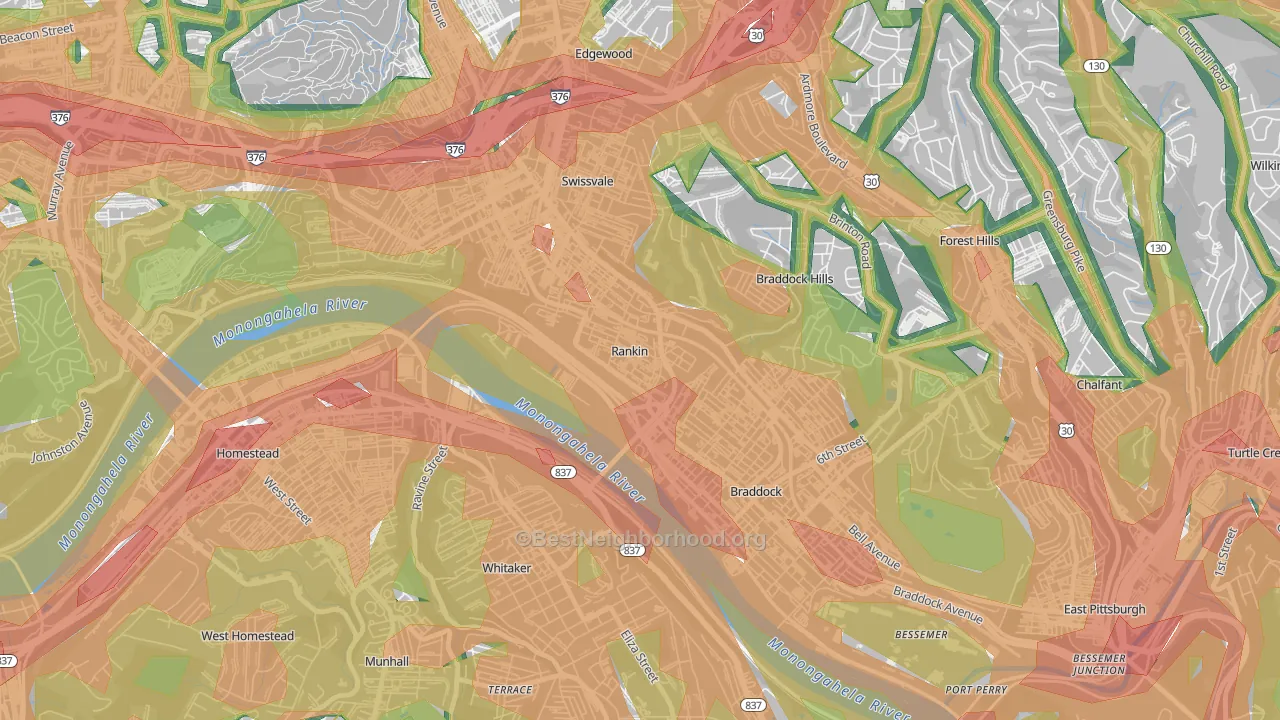 Rankin, PA Map of Noise Levels in Rankin