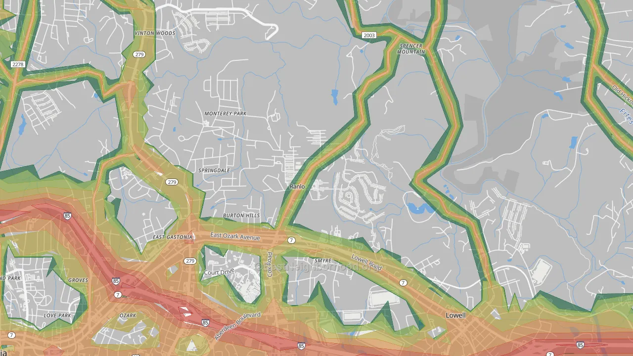 Ranlo, NC Map of Noise Levels in Ranlo