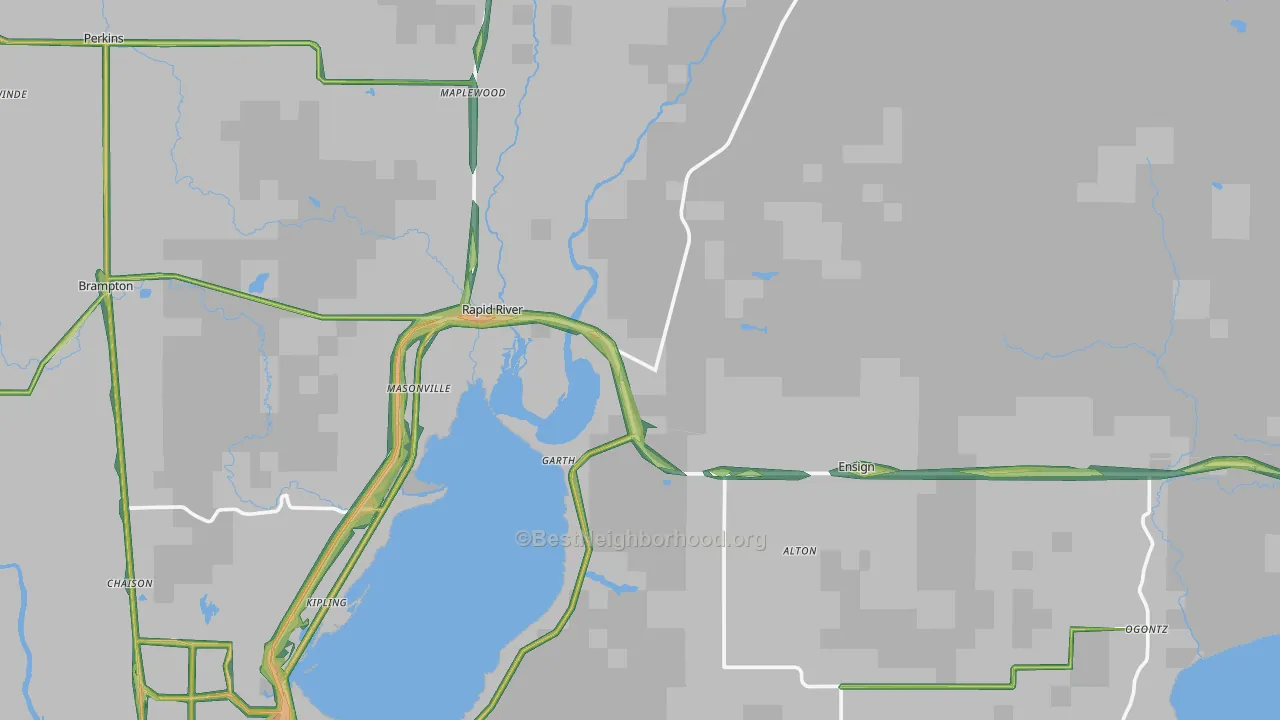 Rapid River, MI Map of Noise Levels in Rapid River
