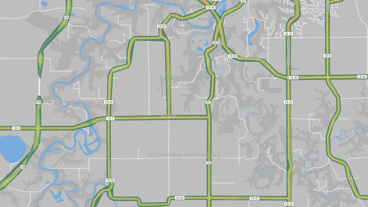 Rapidan, MN Map of Noise Levels in Rapidan