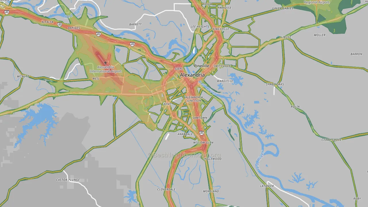 Rapides Parish, LA Map of Noise Levels in Rapides Parish