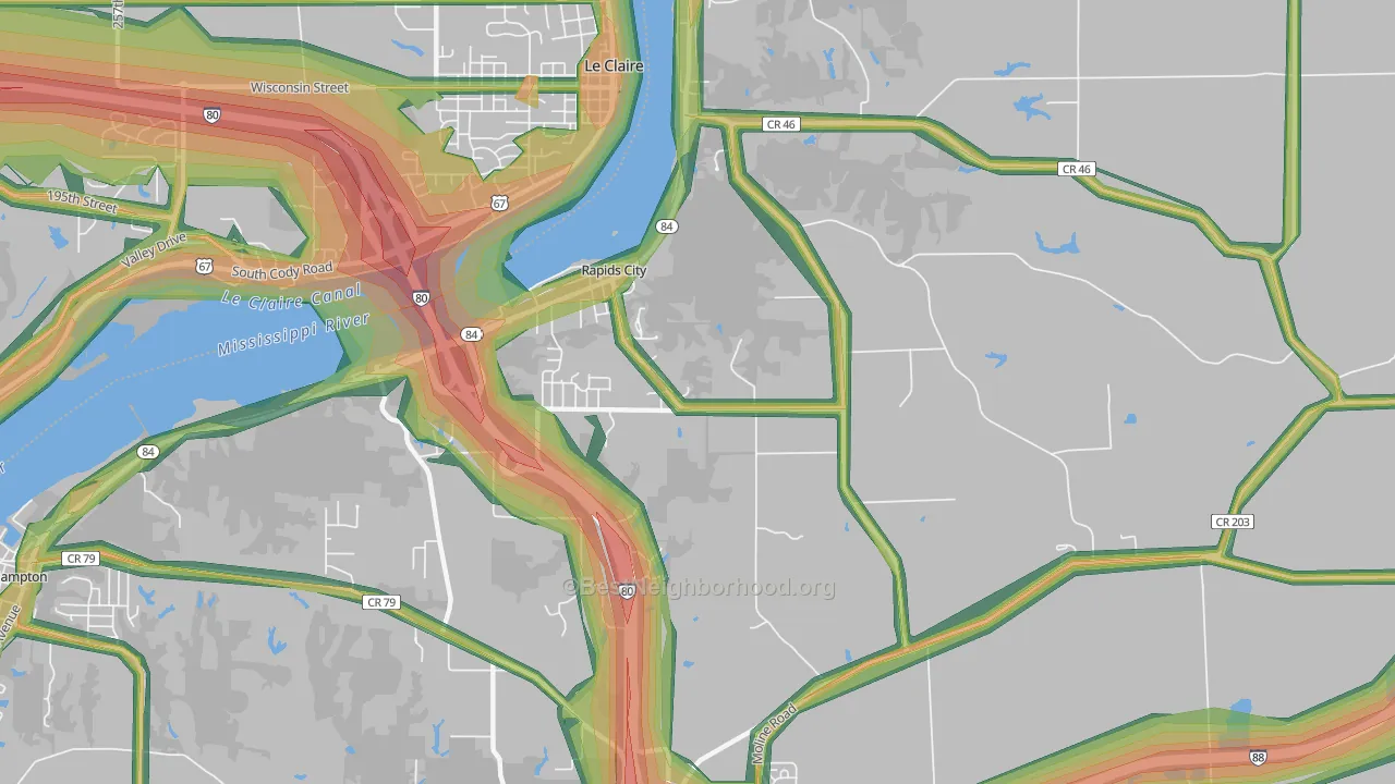 Rapids City, IL Map of Noise Levels in Rapids City