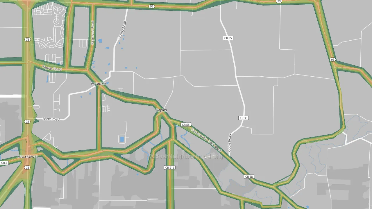Rapids, NY Map of Noise Levels in Rapids