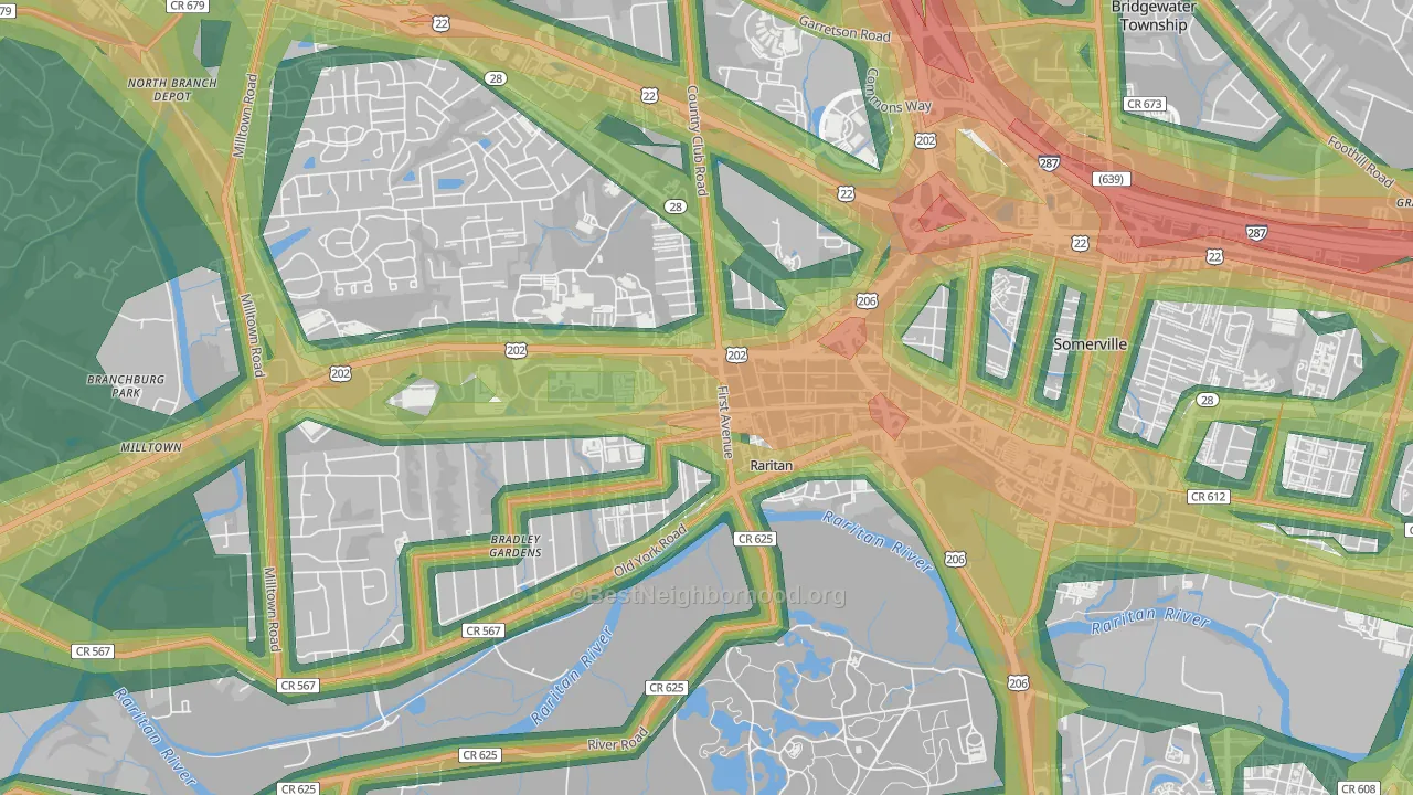 Raritan, NJ Map of Noise Levels in Raritan