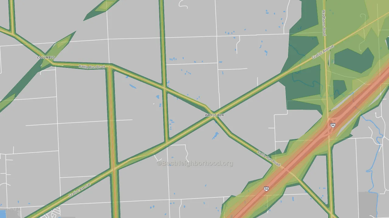 Rattle Run, MI Map of Noise Levels in Rattle Run