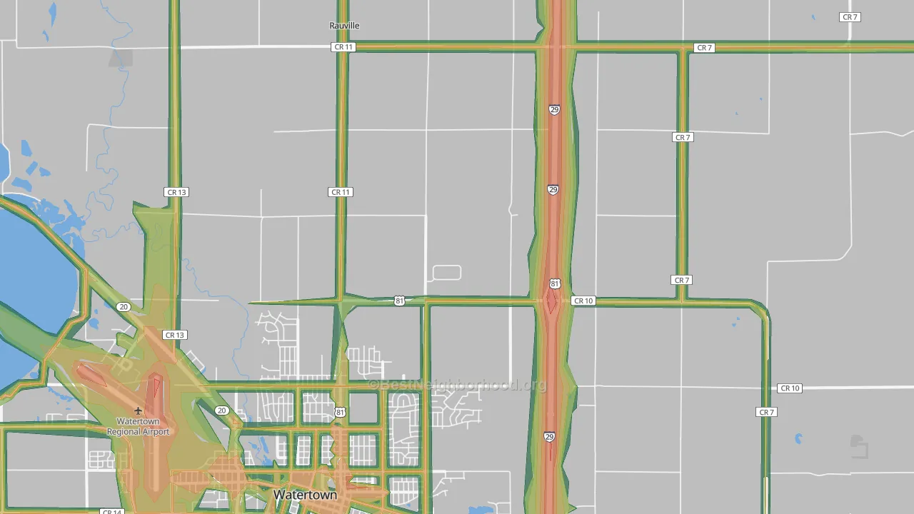 Rauville, SD Map of Noise Levels in Rauville