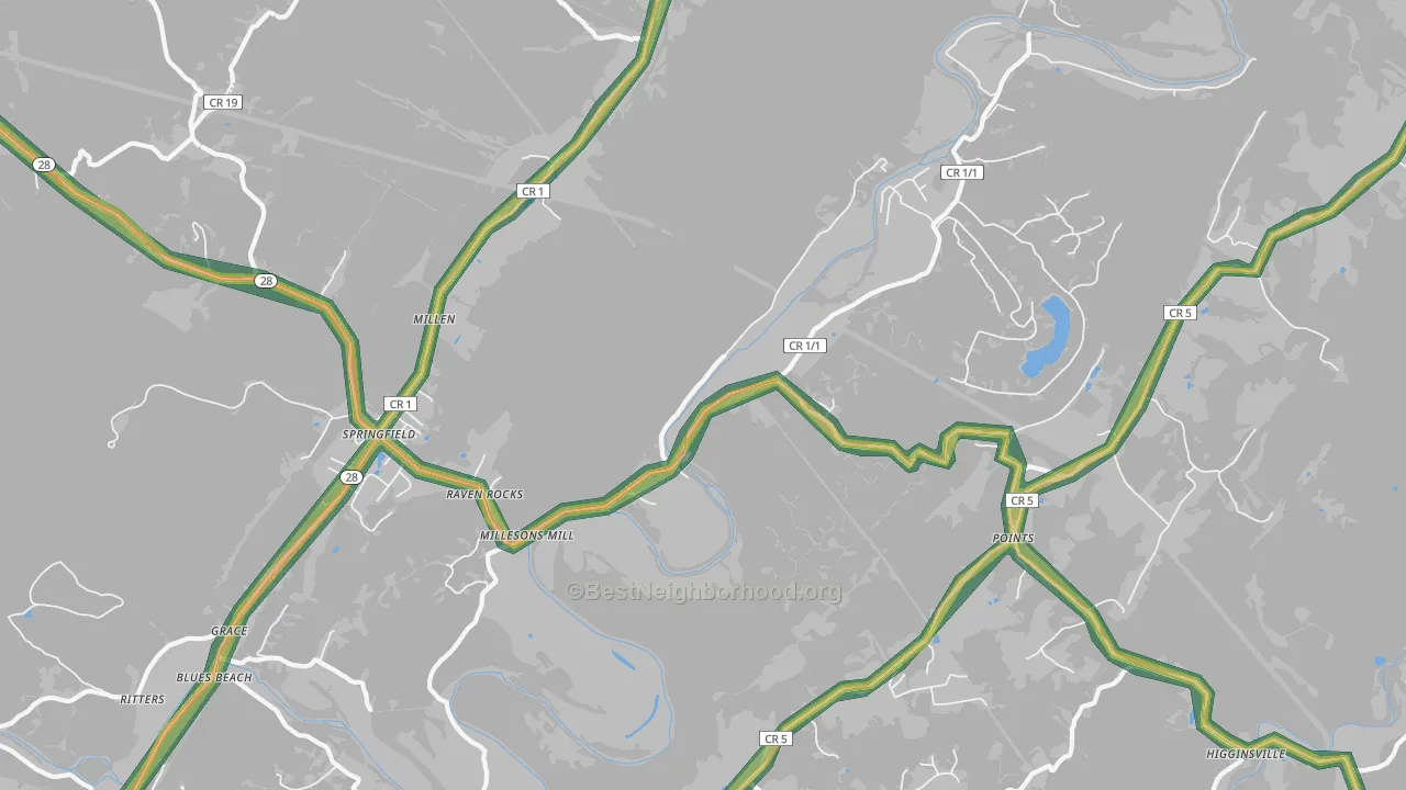 Raven Rocks, WV Map of Noise Levels in Raven Rocks