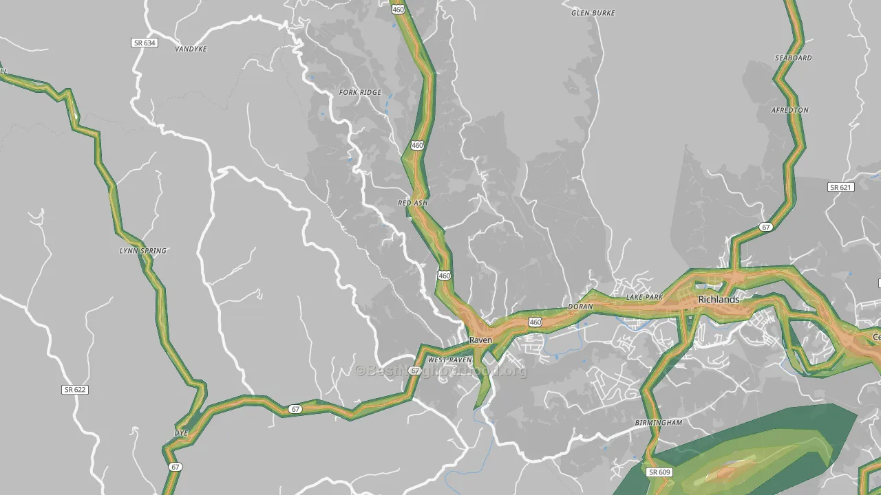 Raven, VA Map of Noise Levels in Raven