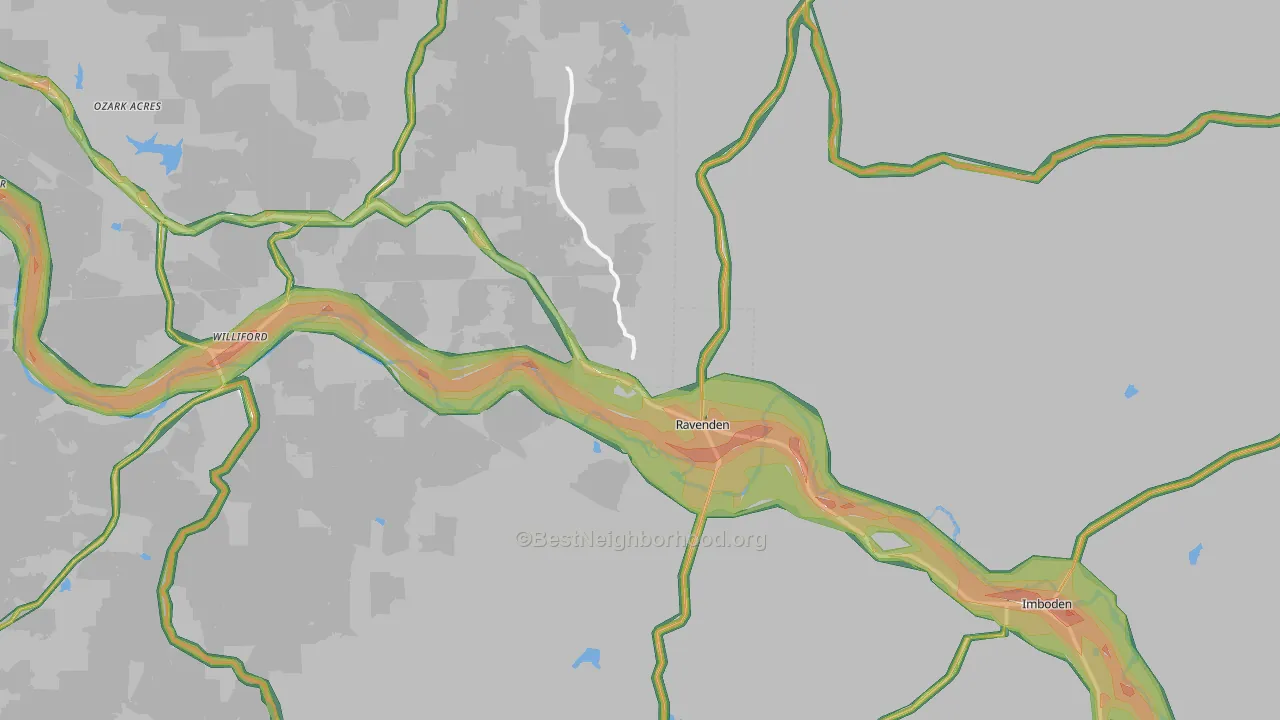 Ravenden, AR Map of Noise Levels in Ravenden