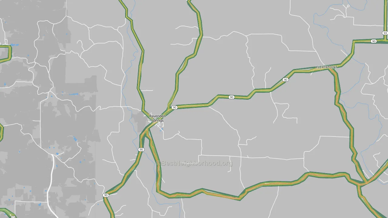 Ravenden Springs, AR Map of Noise Levels in Ravenden Springs