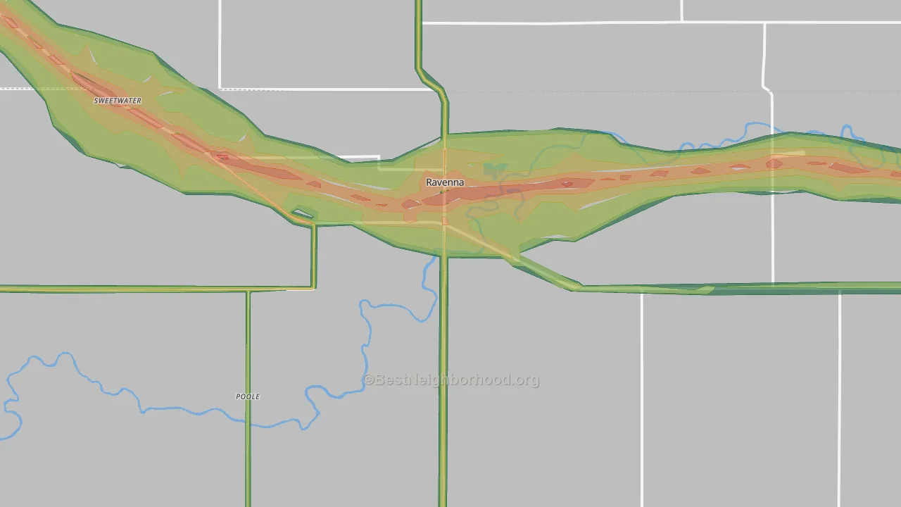 Ravenna, NE Map of Noise Levels in Ravenna