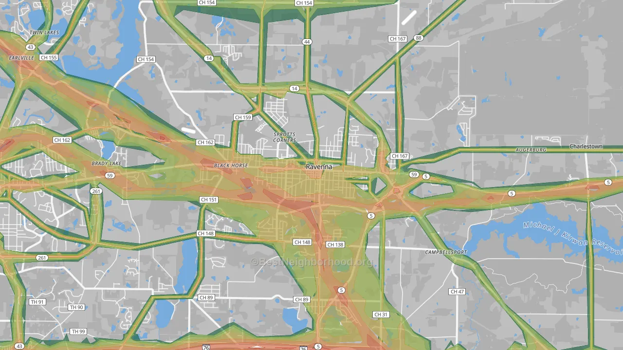 Ravenna, OH Map of Noise Levels in Ravenna