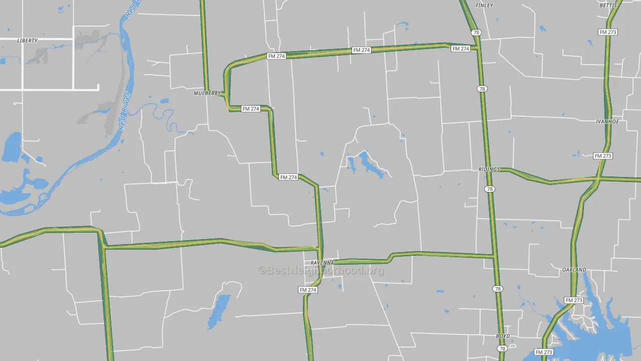 Ravenna, TX Map of Noise Levels in Ravenna
