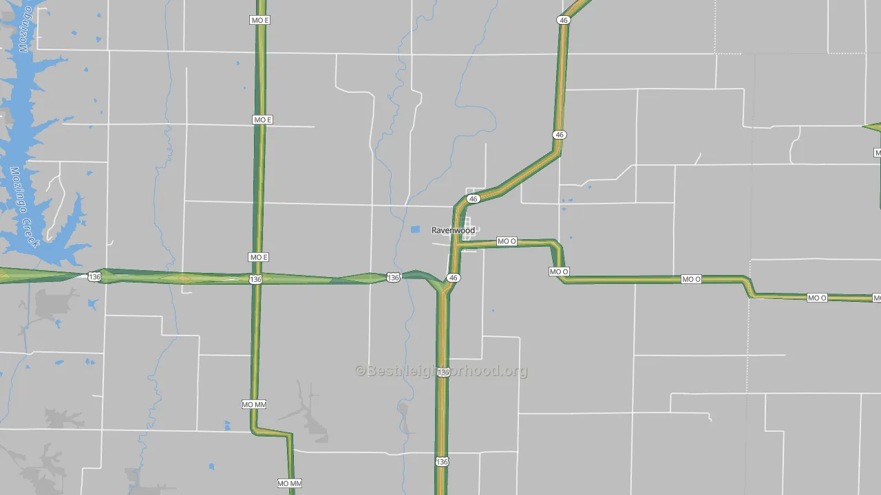 Ravenwood, MO Map of Noise Levels in Ravenwood