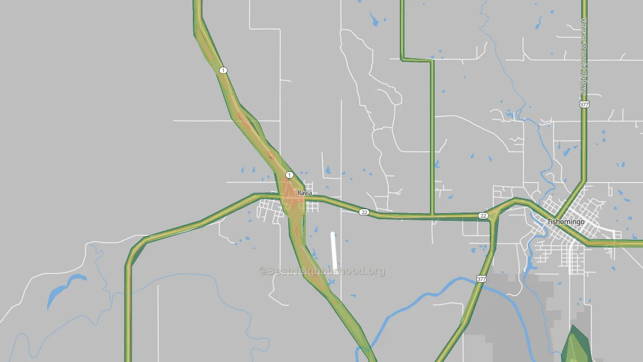 Ravia, OK Map of Noise Levels in Ravia