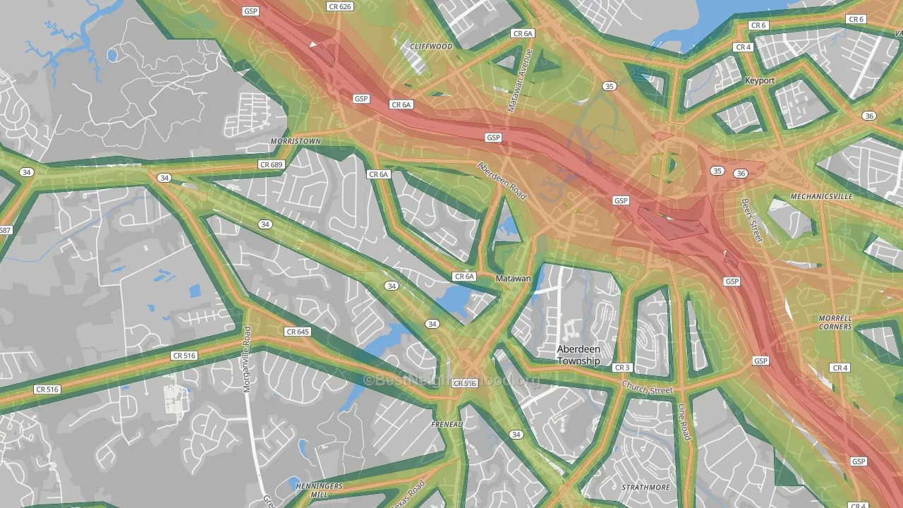 Ravine Gardens, Matawan, NJ Map of Noise Levels in Ravine Gardens