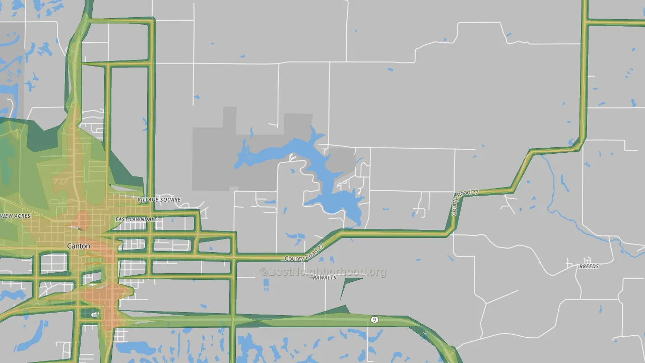 Rawalts, IL Map of Noise Levels in Rawalts